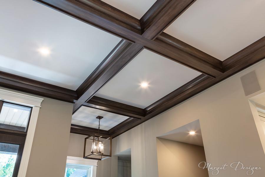 Great room with coffered ceiling